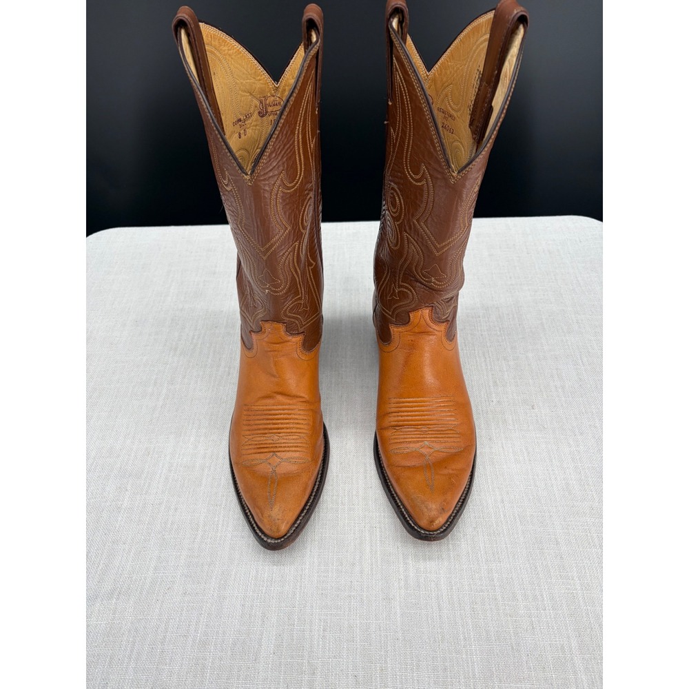 Justin Boots Two-Tone Brown Leather Cowboy Boots